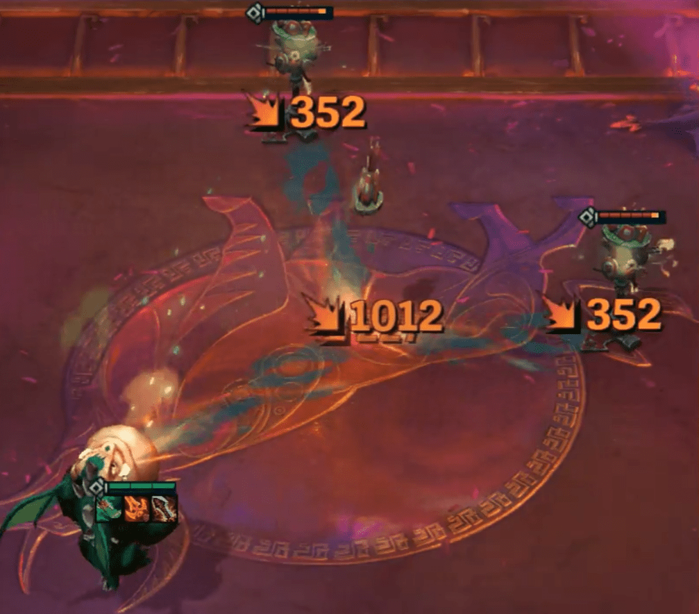 Any excess damage Nomsy deals when defeating a target will attack nearby enemy champions.
