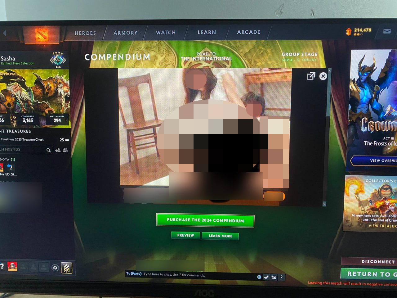Sensitive content appeared in the DOTA 2 client