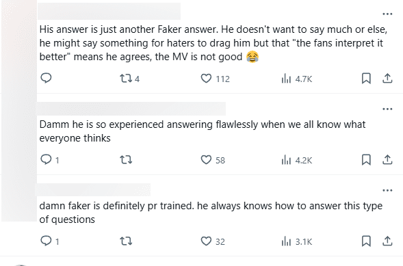 Fans are also 'speechless' at Faker's programmed interview response