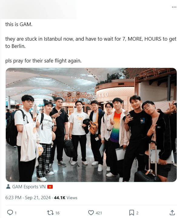 GAM was delayed by 7 hours in Turkey before they could move to Berlin