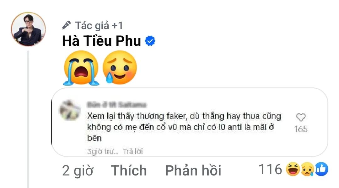 The streamer's page reacts to a comment alluding to the fact that Faker no longer has a mother