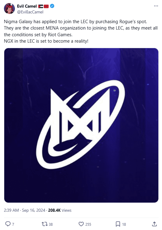 Nigma Galaxy is preparing to join LEC by purchasing Rogue's spot. They are the closest team from MENA to join LEC and meet all requirements from Riot. NGX joining LEC is becoming a reality