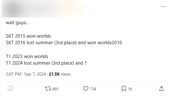 Fans notice that SKT T1 from 2016 also ended the Summer season in 3rd place after winning the previous year