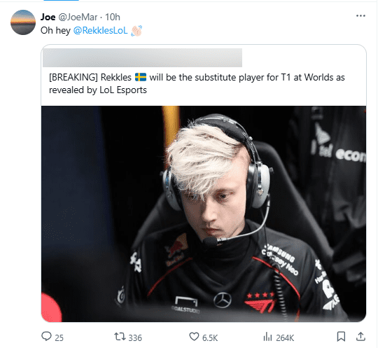 CEO Joe Marsh of T1 also retweeted a post about Rekkles participating in the 2024 World Championship as T1's substitute