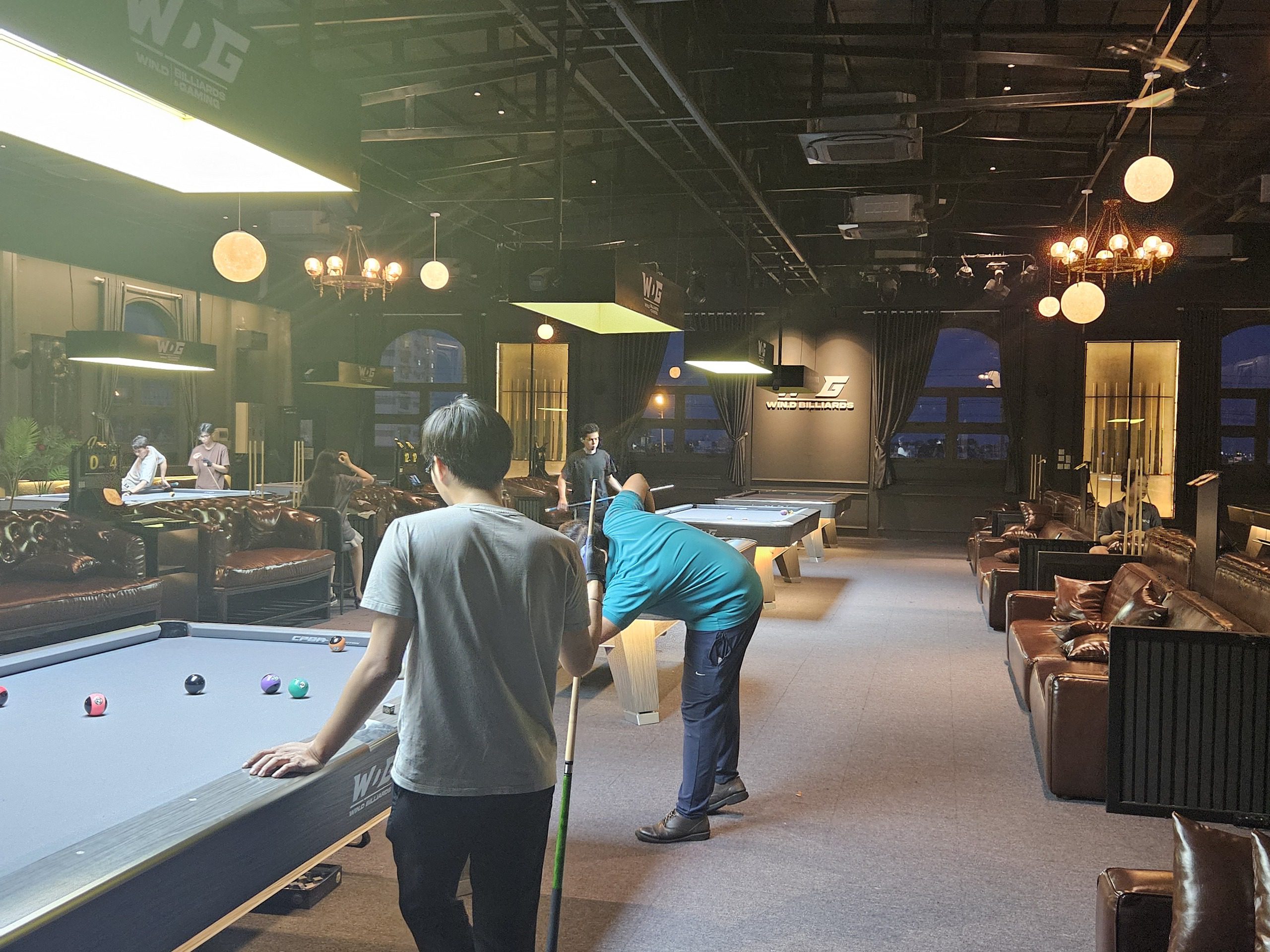 Billiards area for gamers to relieve stress or while waiting for computers