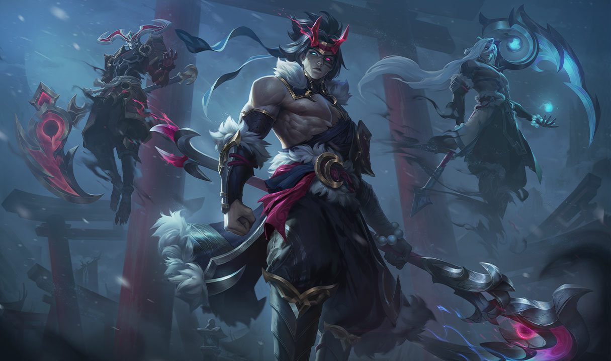 The new splash art shows Yasuo Nightbringer's pose is quite similar to the pose of Frost Moon Kayn from before - Image: Huyy Nguyen.