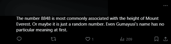 Some fans explain that the number 8848 is the height of Mount Everest, and it might also be a random number since Gumayusi's original nickname had no meaning