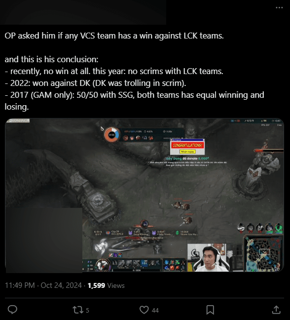 GAM had no opportunity to scrim with LCK this year, and in 2022, DK primarily 