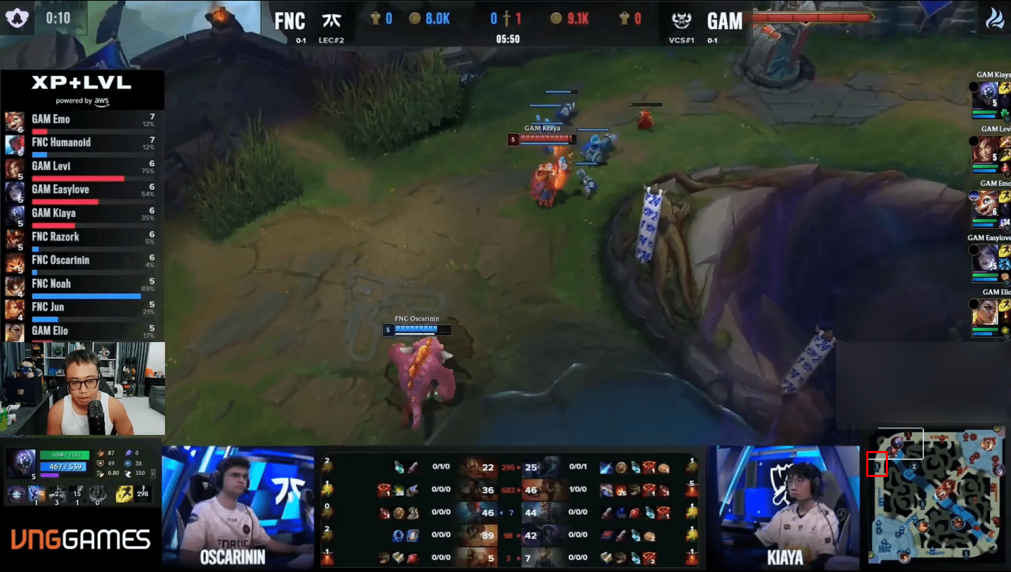 Only about 5 minutes in and FNC hadn't lost any tower shields yet GAM immediately pushed Kiaya back to the Top Lane