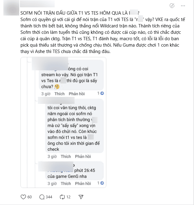 SofM was criticized by some T1 fans for criticizing the T1 - TES match