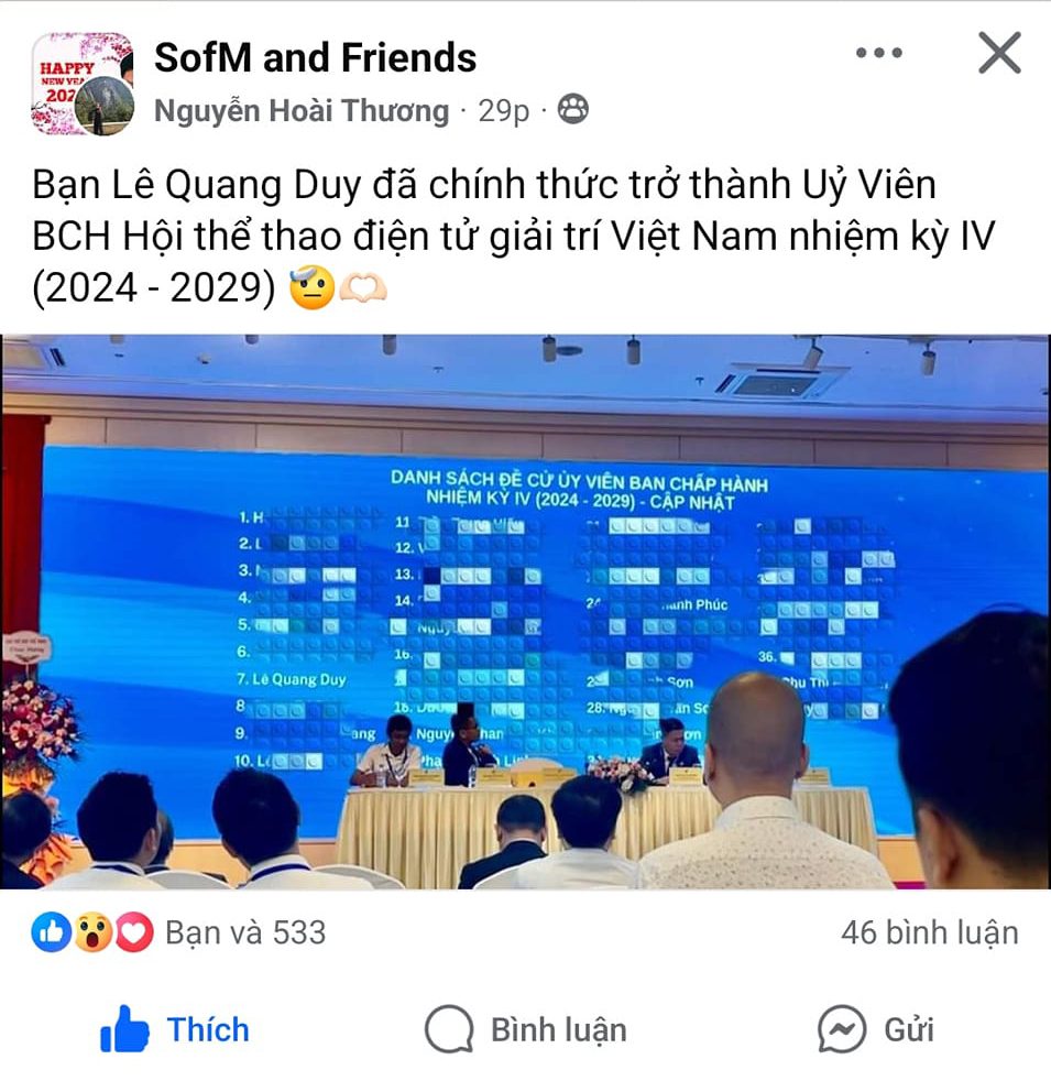 Sofm elected as a Member of the Executive Committee of the Vietnam Recreational Esports Association for the IV term (2024 - 2029) - Photo: SofM and Friends