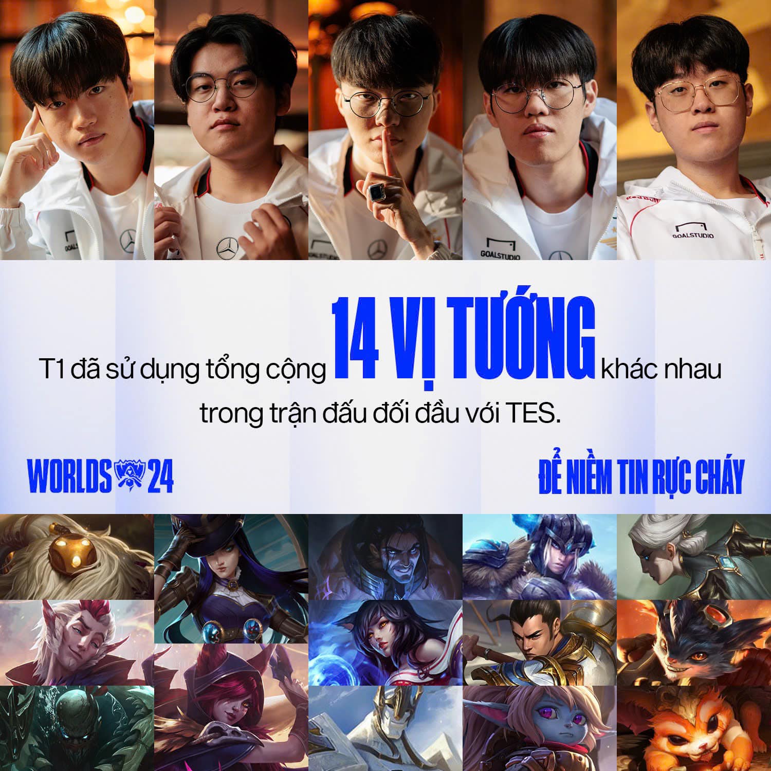 T1 has used 14 different champions in just 3 games against TES - Photo: VCS LoL
