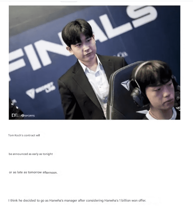 HLE reportedly offered 1 billion won/year to recruit Coach Tom