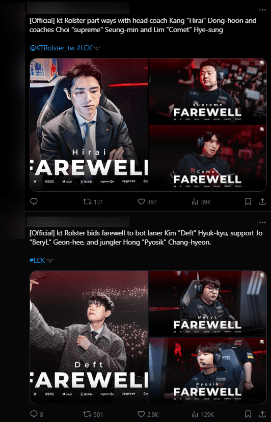 KT Rolster is almost disbanding their entire roster