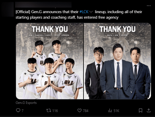 Gen.G also let the entire team become free agents