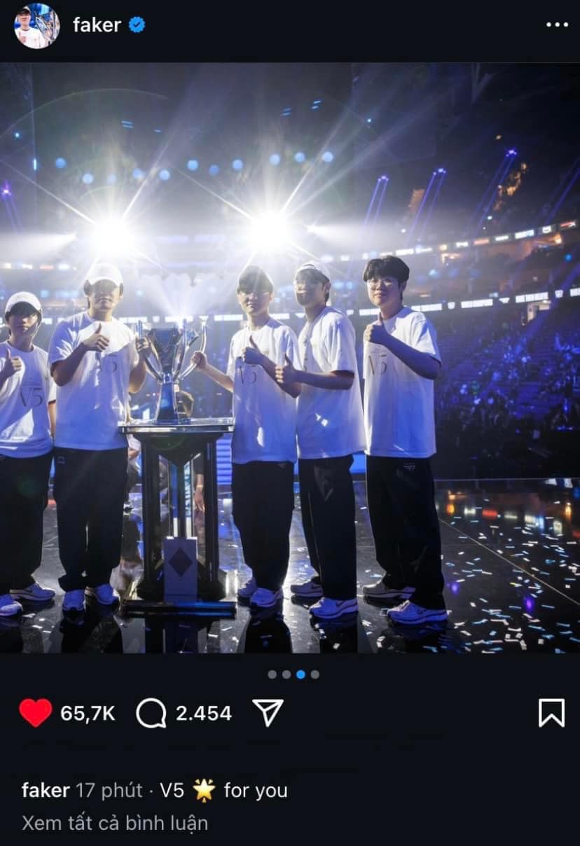 The controversial photo when Faker posted a series of images celebrating the 2024 World Championship victory on Instagram with Rekkles cropped out