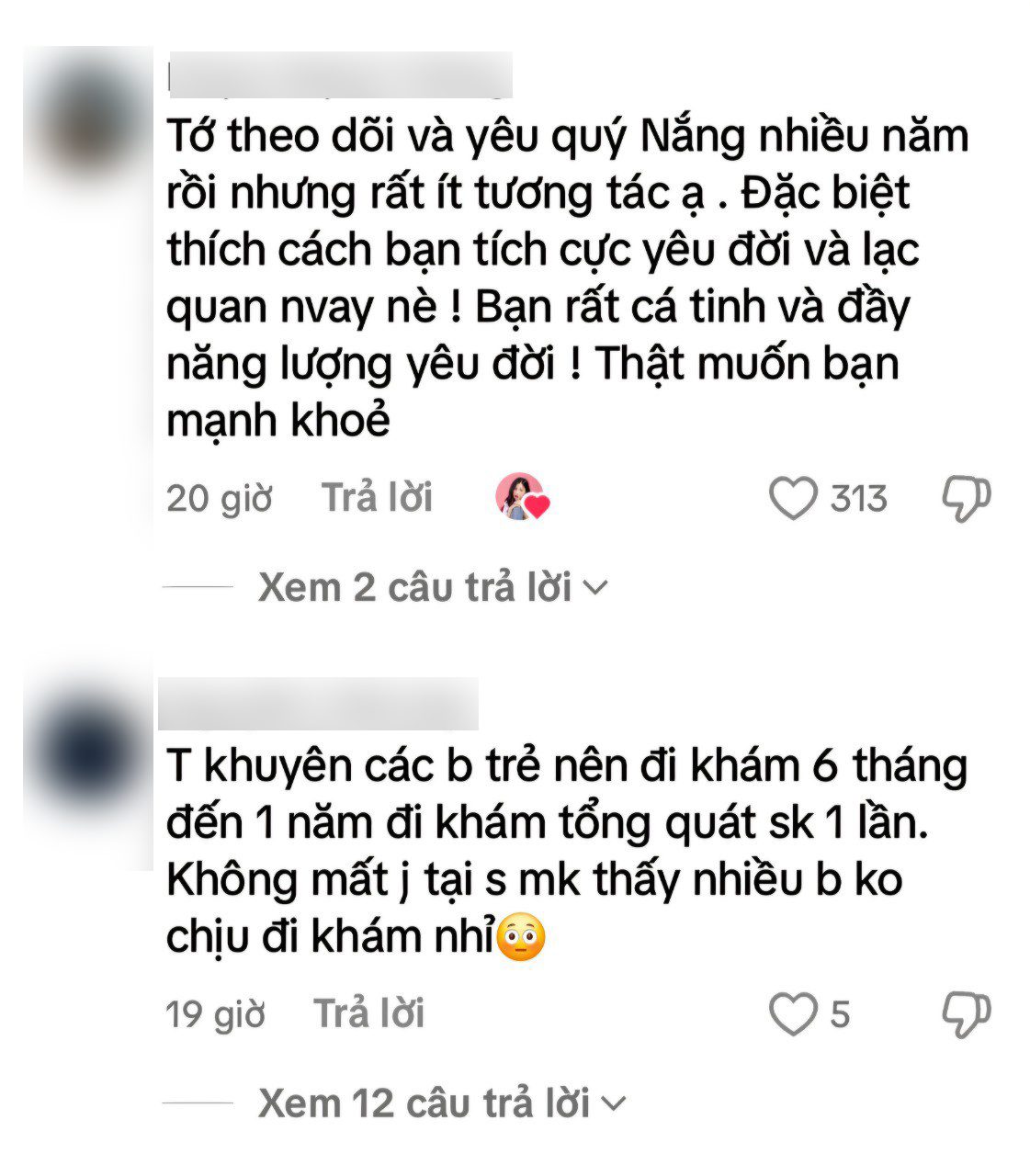 Viewers admire Nắng, encourage her, and urge each other to get regular check-ups
