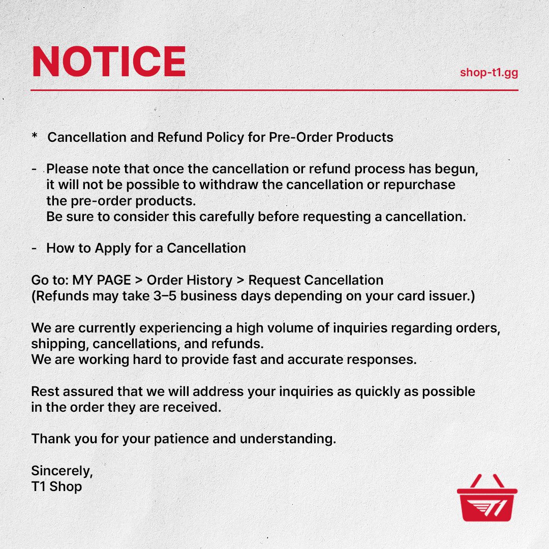 T1 guides fans on how to cancel pre-orders for ZOFGK items if they wish after the transfer drama