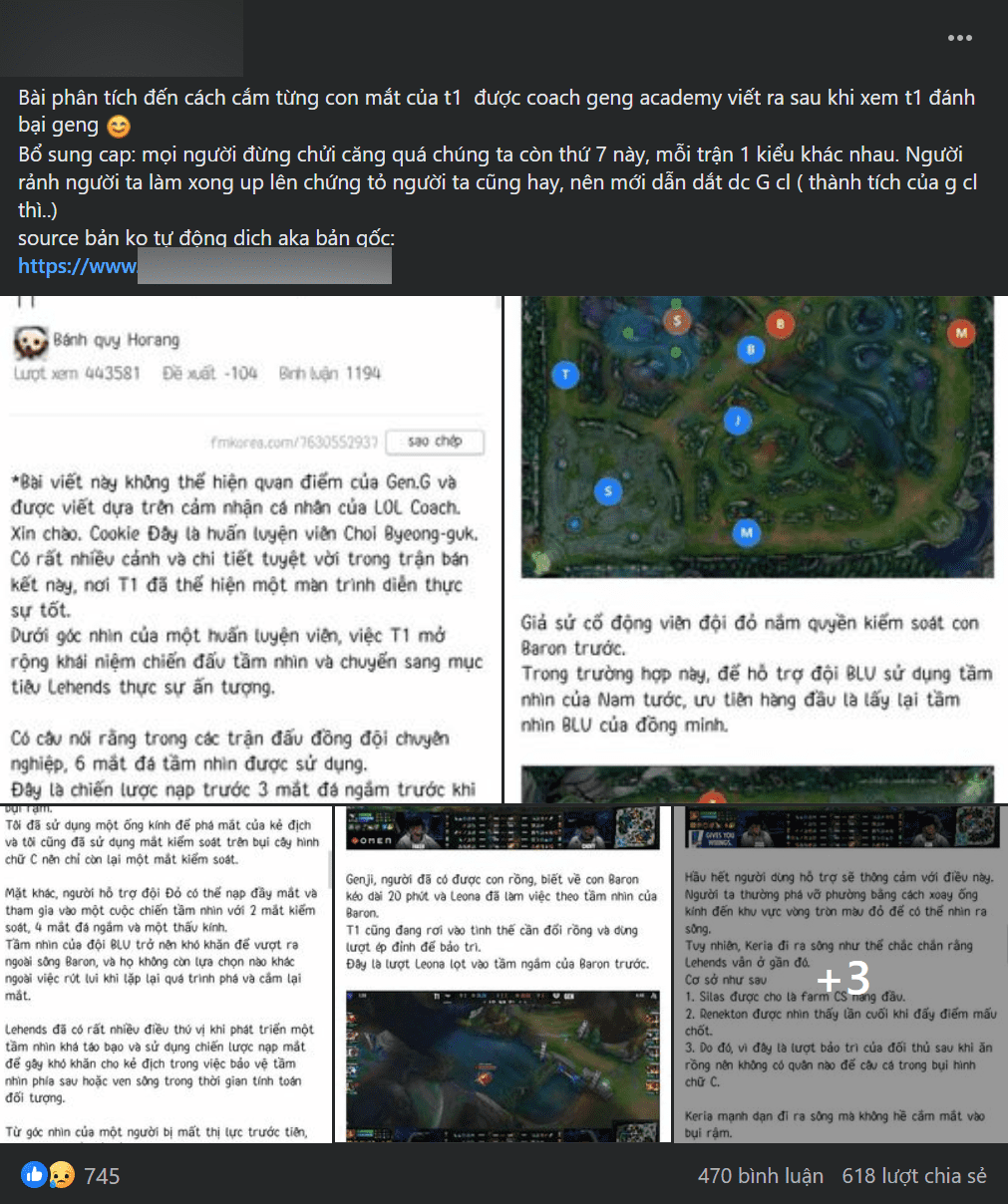 The analysis post by the Gen.G Academy coach was translated by T1 fans in Vietnam - Photo: T1 Family