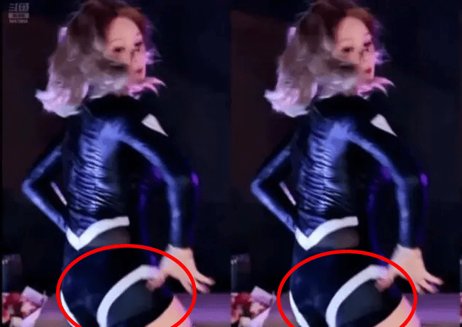 Due to dancing too energetically, her outfit betrayed her and revealed the insert live on air