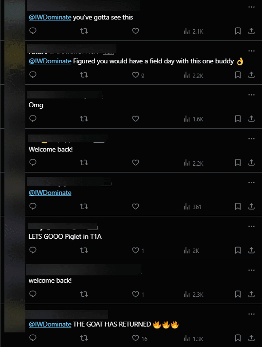 Fans are reminding IWDominate - a former teammate who also 'hates' Piglet