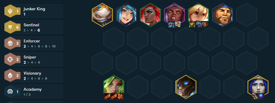 The complete composition at the end of the game with the addition of 4-5 cost champions