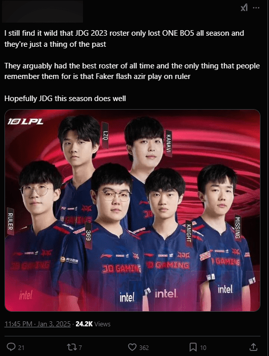 The audience discovered that JDG only lost 1 BO5 in the 2023 season, which was the loss to T1
