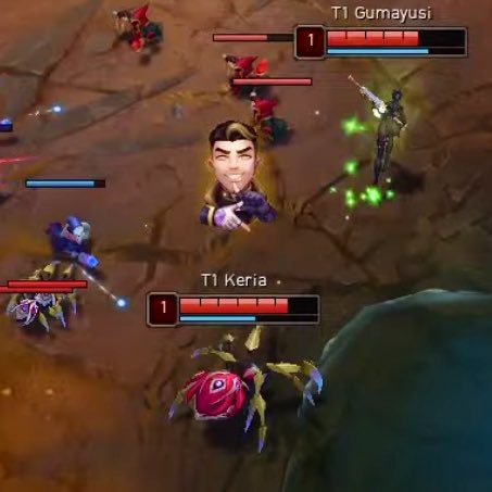 Keria uses Zeus's Jayce emote during a recent T1 - DRX match skirmish