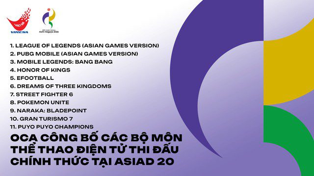 VIRESA announces the Esports disciplines participating in ASIAD 2026 in Japan.