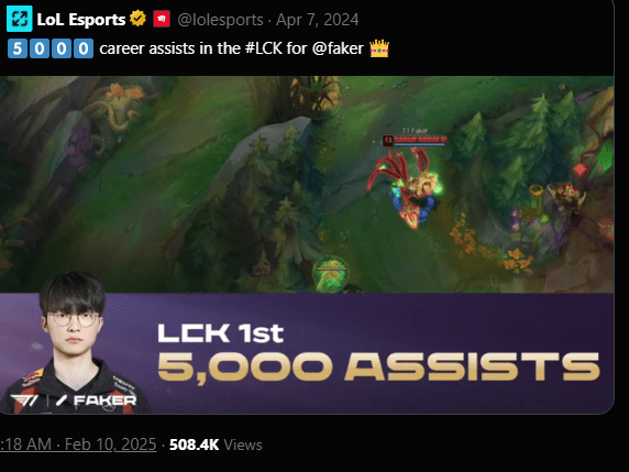 Faker was also featured when he reached 5000 assists.