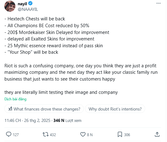 A streamer commented on Riot, attracting thousands of reactions and hundreds of reposts