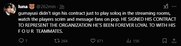 'T1 should remember, Gumayusi signed with you because he wanted to show loyalty to the team and the other four, not to solo queue in the streaming room all day.'