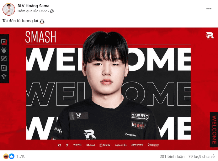 The commentator posted a meme image of Smash in KT's jersey