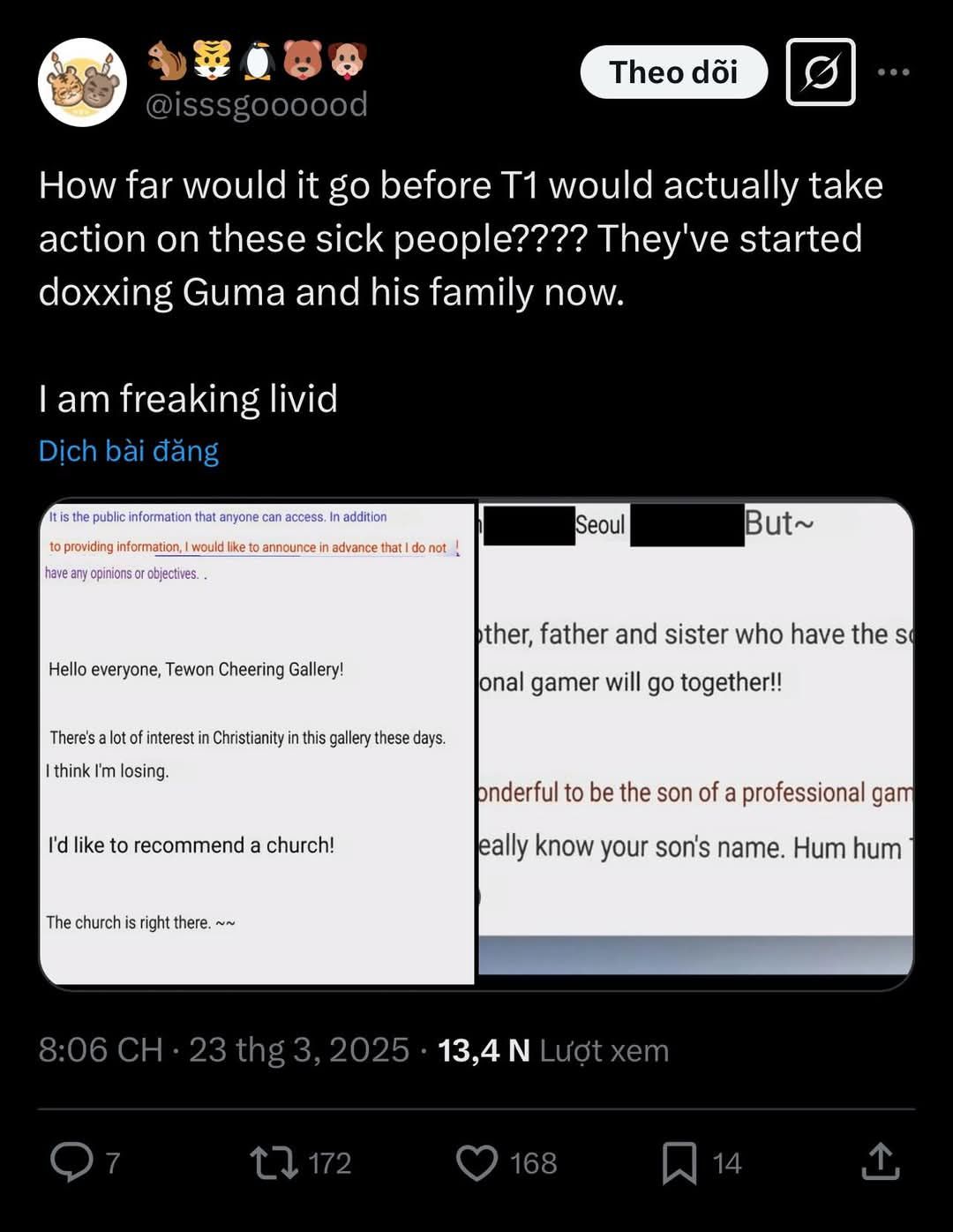 These anti-fans publicly shared Gumayusi's family information on social media and were captured by both T1 fans and Gumayusi fans