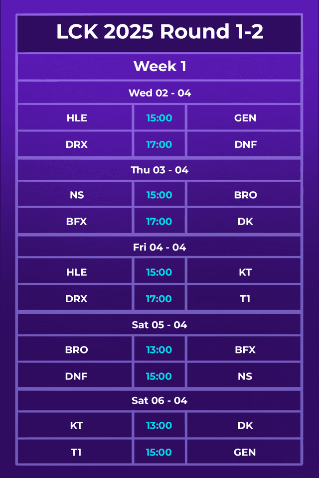 Latest schedule for the 2025 Regular Seasons.
