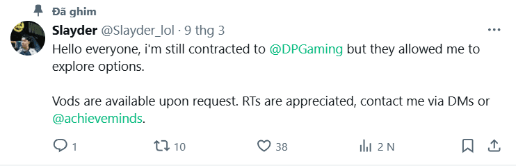 According to Slayder, the team has allowed him to find a new home