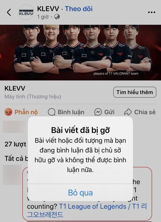 KLEVV's post was urgently deleted due to the 