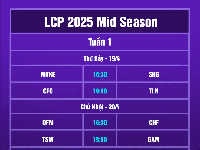 Latest LCP 2025 Mid Season Schedule.