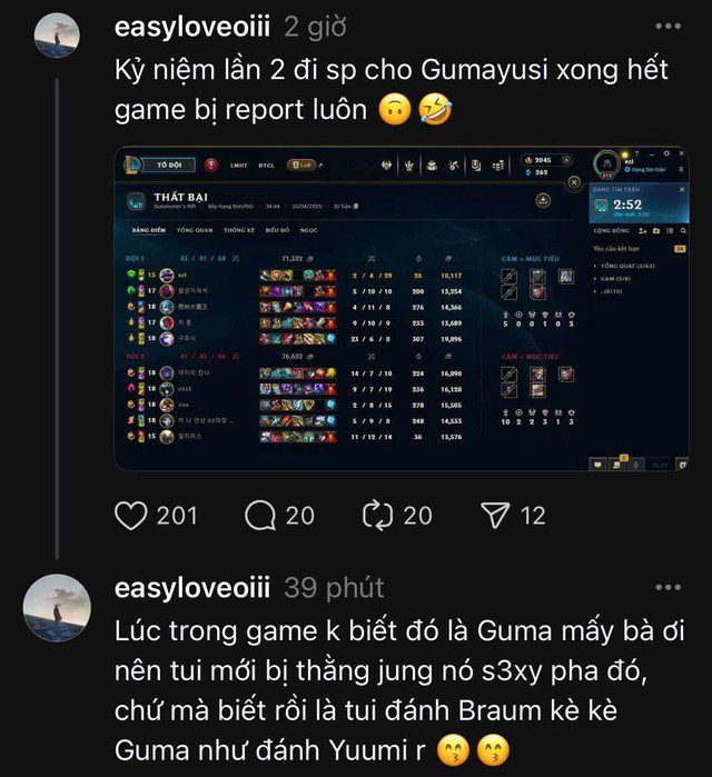 EasyLove shares about being reported and blocked by Gumayusi after a heavy 'feeding and losing' game.