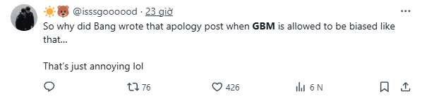 Viewers question why Bang praised Gumayusi and had to apologize while no one mentioned GBM.