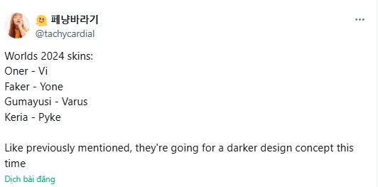 Additionally, the 2024 Worlds skin line will have a slightly dark theme.