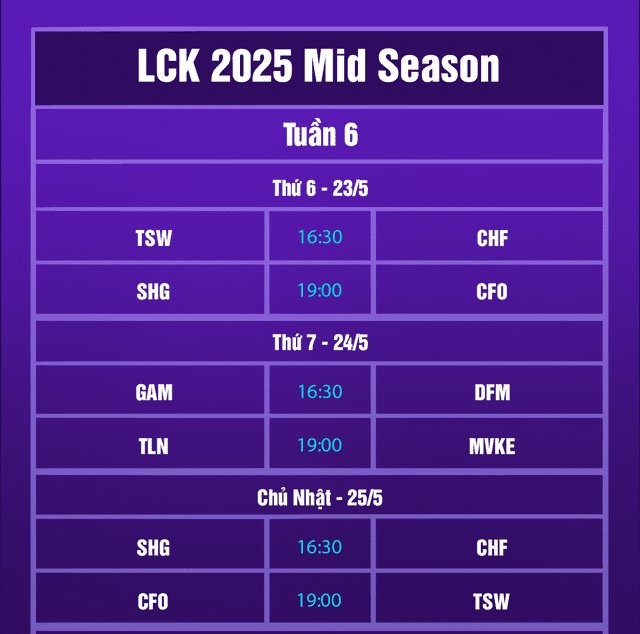 Latest schedule for LCP 2025 Mid Season.