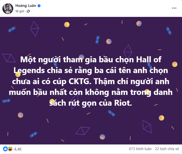 Caster Hoàng Luân reveals a backstage secret behind the HoL votes.
