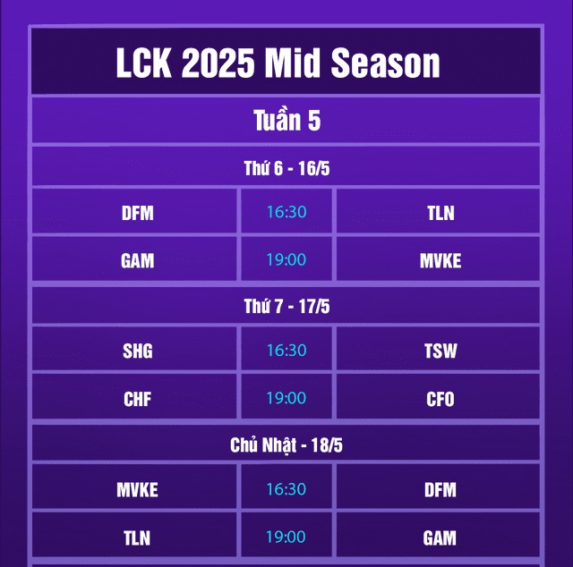 Latest LCP 2025 Mid Season schedule.