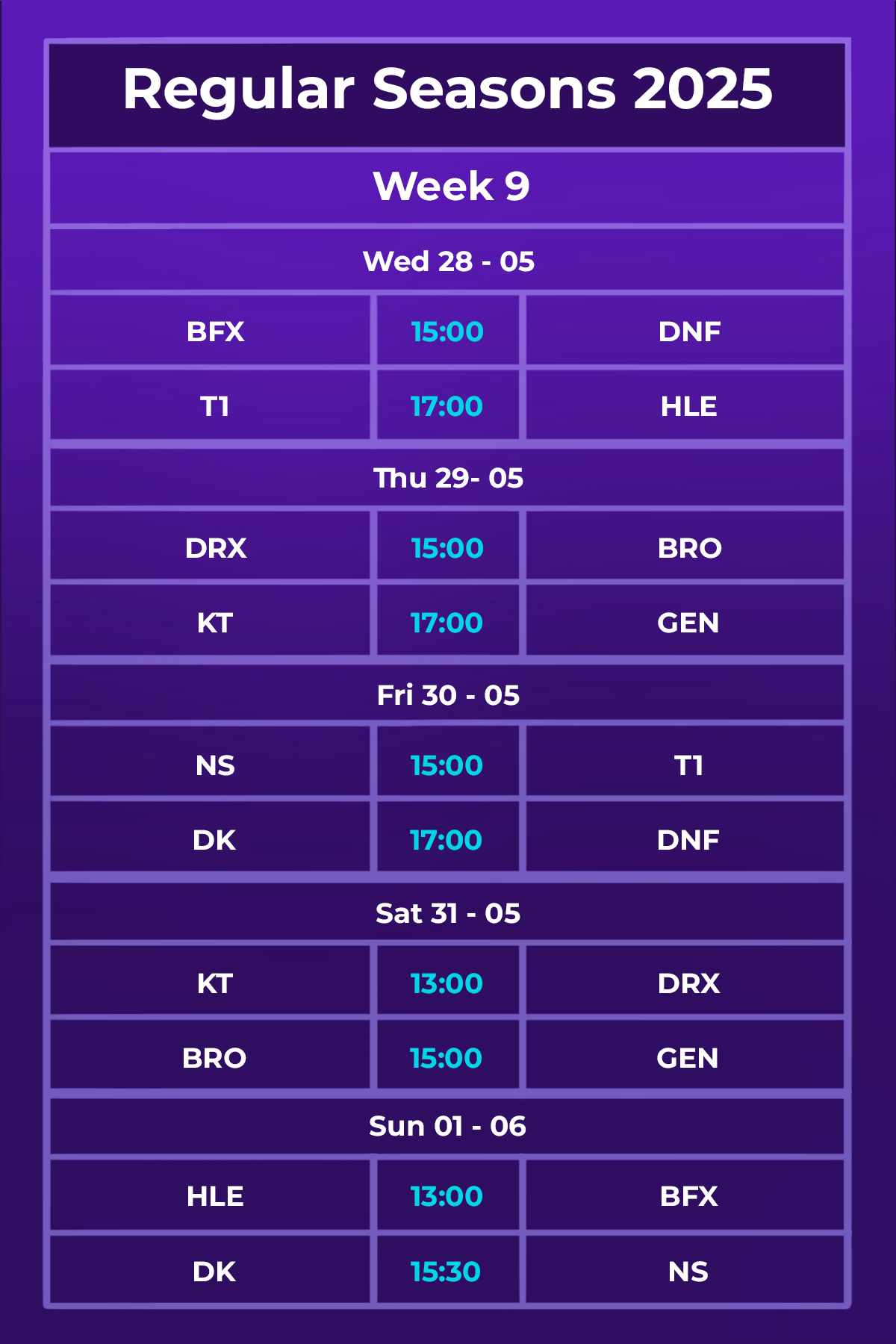 Latest Regular Seasons 2025 Schedule