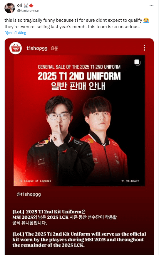 Fans discovered that T1 has not prepared anything for MSI 2025, including the competition uniforms.