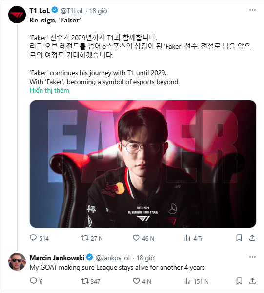 Jankos believes Faker helps League of Legends survive for another 4 years.