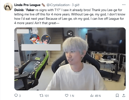 Meanwhile, Doinb thanks Faker for 'helping' him stay in the profession for another 4 years.