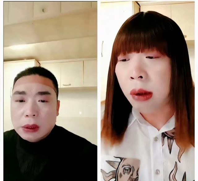 The man 'Hong Ti' before and after cross-dressing.