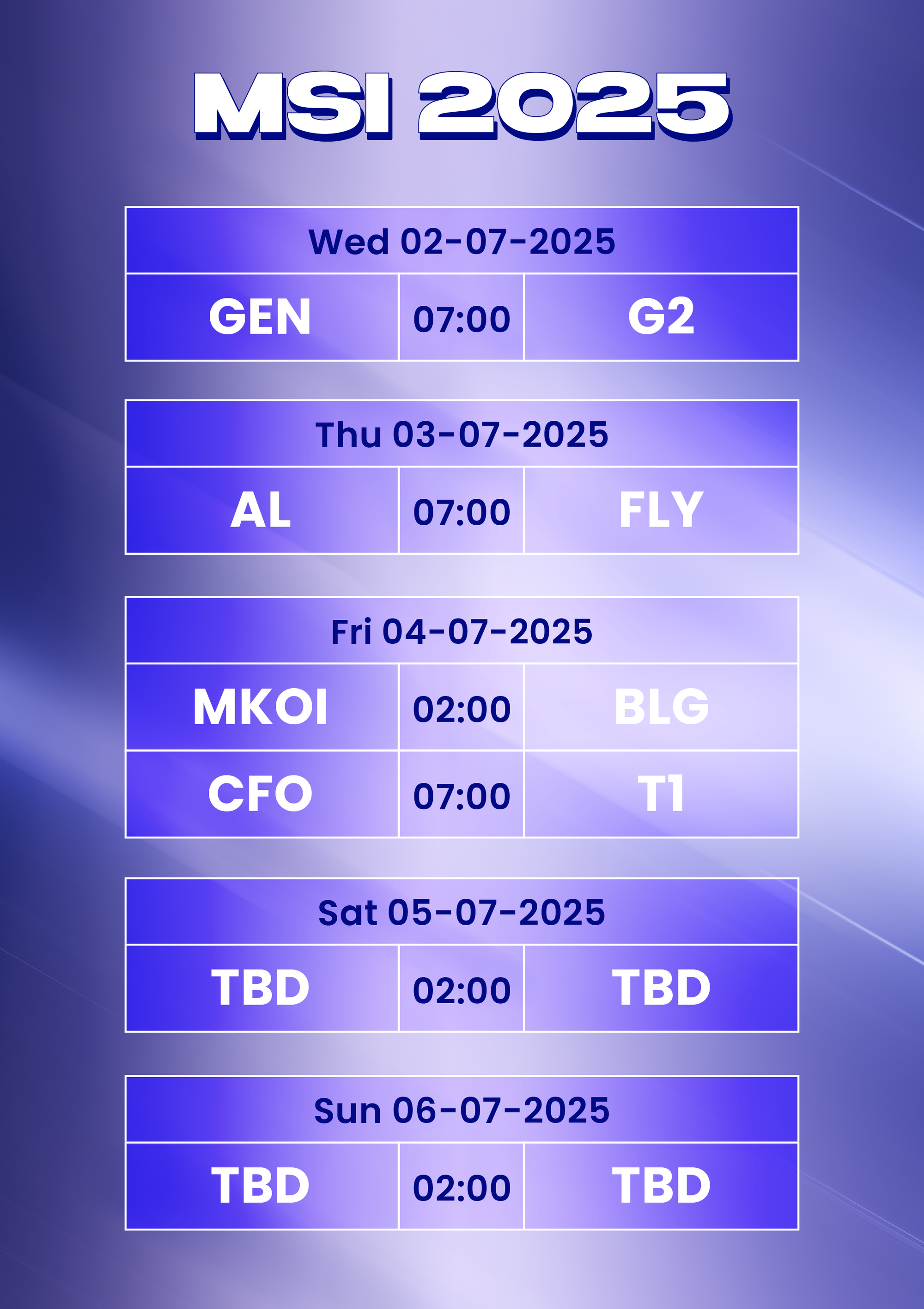 MSI 2025 Group Stage Schedule.